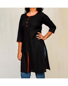 Women's Knee-Length Kurta - Four Buttons - Khadi